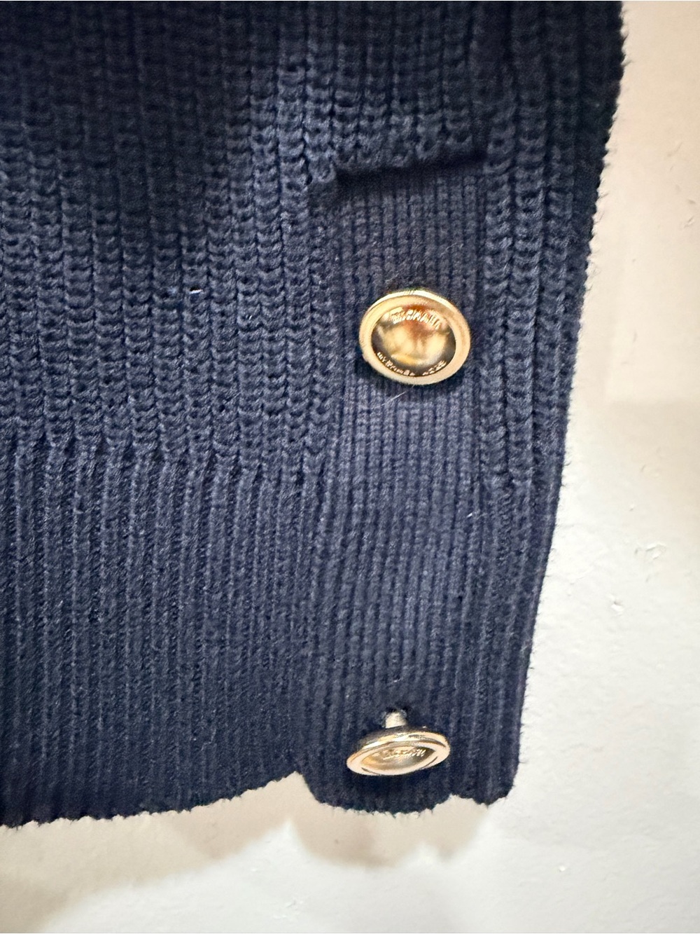 MICHAEL Michael Kors Navy Ribbed Cardigan with Gold Buttons